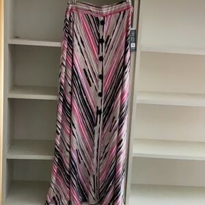 Robert Louis Pink and Black Pleated Maxi Skirt